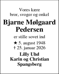 Dødsannoncen for Bjarne M&oslash;lgaard Pedersen - Esbjerg Ø