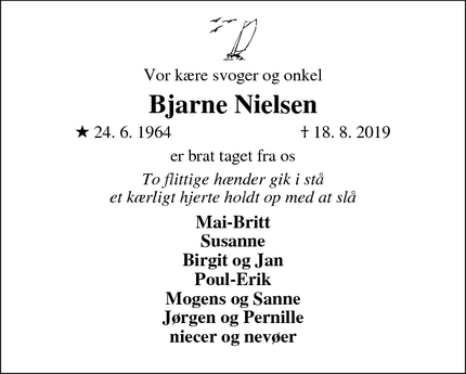 Dødsannoncen for Bjarne Nielsen - Hemmet