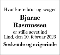 Dødsannoncen for Bjarne Rasmussen - Lind