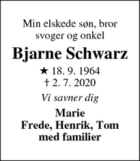 Dødsannoncen for Bjarne Schwarz - Over Jerstal, 6500 Vojens