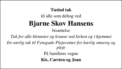 Taksigelsen for Bjarne Skov Hansens - Grindsted