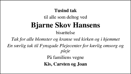 Taksigelsen for Bjarne Skov Hansens - Grindsted