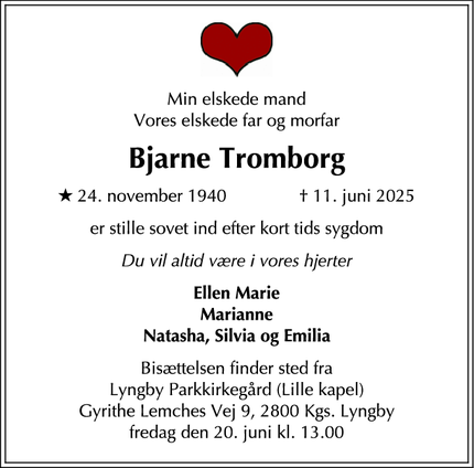 Dødsannoncen for Bjarne Tromborg - 2830 Virum