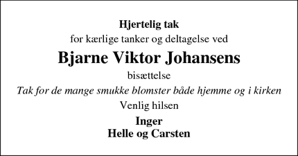 Taksigelsen for Bjarne Viktor Johansens - Oksbøl
