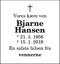 Dødsannoncen for Bjarne
Hansen - Fristrup