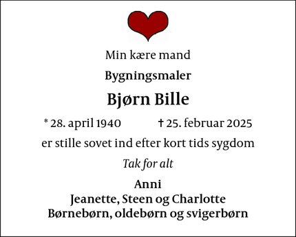 Dødsannoncen for Bjørn Bille - Søborg