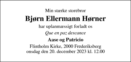 Dødsannoncen for Bjørn Ellermann Hørner - Brøndby Strand