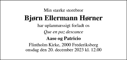 Dødsannoncen for Bjørn Ellermann Hørner - Brøndby Strand