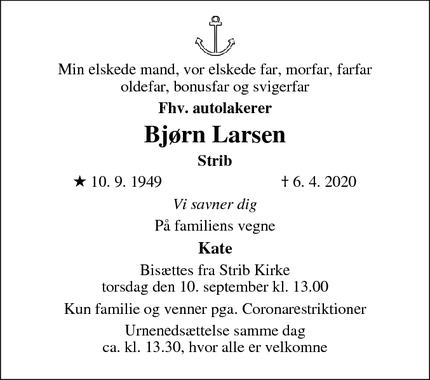 Dødsannoncen for Bjørn Larsen - Strib