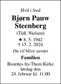 Dødsannoncen for Bjørn Pauw
Steenberg - Them