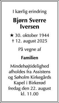 Dødsannoncen for Bjørn Sverre
Iversen - Farum