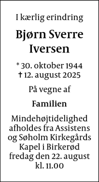 Dødsannoncen for Bjørn Sverre
Iversen - Farum