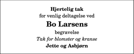 Dødsannoncen for Bo Larsens - Thise