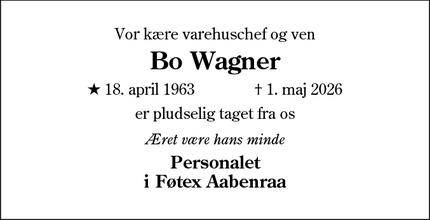 Dødsannoncen for Bo Wagner - Ullerup