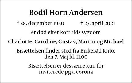 Dødsannoncen for Bodil Horn Andersen - Virum
