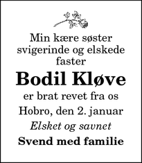 Dødsannoncen for Bodil Kløve - Hobro
