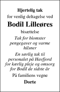 Taksigelsen for Bodil Lilleøres - København N