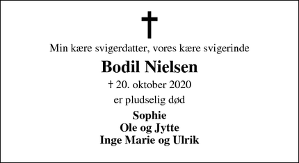 Dødsannoncen for Bodil Nielsen - Spøttrup