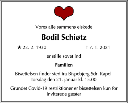 Dødsannoncen for Bodil Schiøtz - ingen