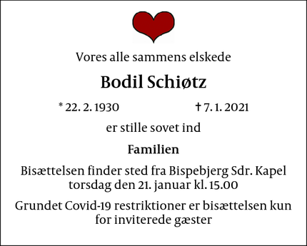 Dødsannoncen for Bodil Schiøtz - ingen