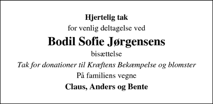 Taksigelsen for Bodil Sofie Jørgensens - Skanderborg