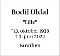 Dødsannoncen for Bodil Uldal - Roskilde