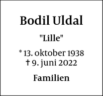 Dødsannoncen for Bodil Uldal - Roskilde