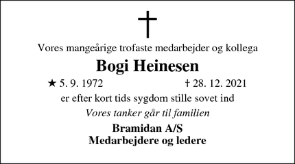 Dødsannoncen for Bogi Heinesen - Bramming