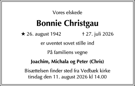 Dødsannoncen for Bonnie Christgau - Holte