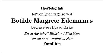 Taksigelsen for Botilde Margrete Edemann's - Kollund
