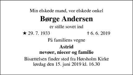 Dødsannoncen for Børge Andersen - Hørsholm