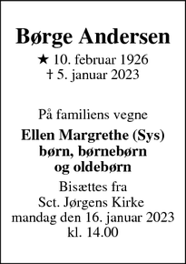 Dødsannoncen for Børge Andersen - Svendborg