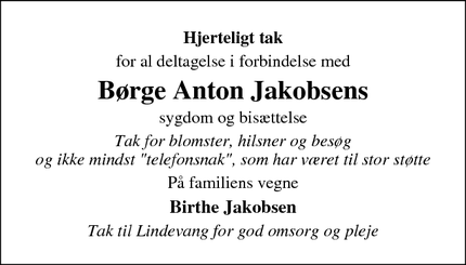 Taksigelsen for Børge Anton Jakobsens - Løgumkloster