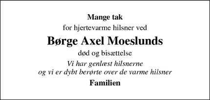 Taksigelsen for Børge Axel Moeslunds - Stensved