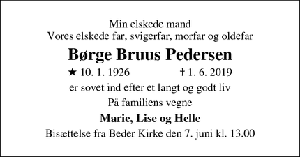 Dødsannoncen for Børge Bruus Pedersen - Viby J/ Beder 