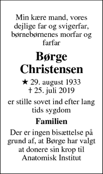 Dødsannoncen for Børge Christensen - Ebeltoft