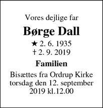 Dødsannoncen for Børge Dall - Charlottenlund