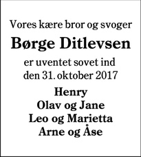 Dødsannoncen for Børge Ditlevsen - Bramming