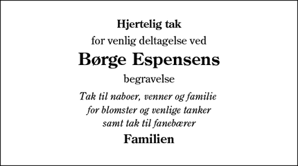 Taksigelsen for Børge Espensens - Tistrup