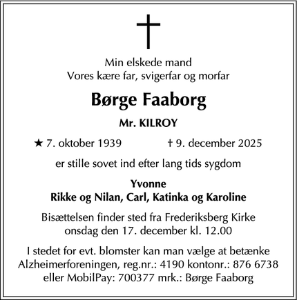 Dødsannoncen for B&oslash;rge Faaborg - Gentofte