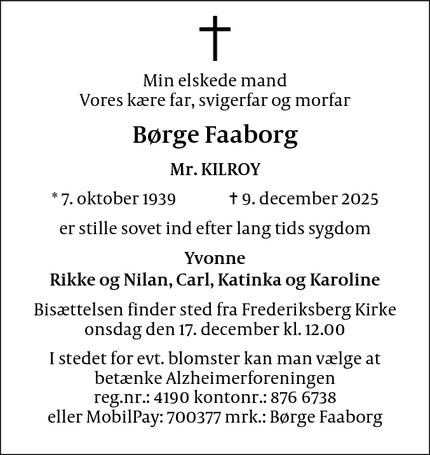 Dødsannoncen for B&oslash;rge Faaborg - Gentofte
