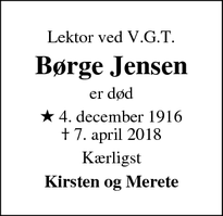 Dødsannoncen for Børge Jensen - Viborg