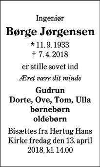 Dødsannoncen for Børge Jørgensen - Haderslev