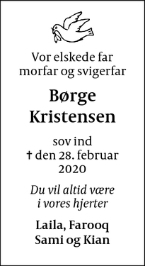 Dødsannoncen for Børge Kristensen - Fakse