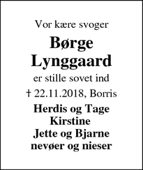 Dødsannoncen for Børge Lynggaard  - Skjern
