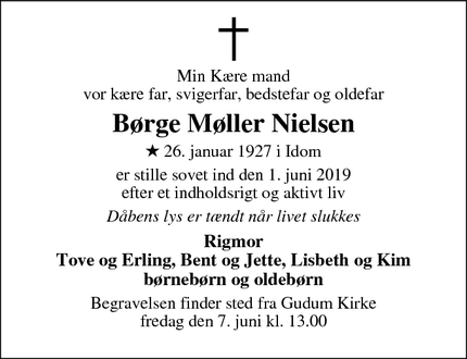 Dødsannoncen for Børge Møller Nielsen - Lemvig