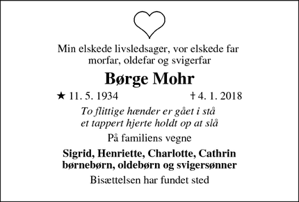 Dødsannoncen for Børge Mohr - Tranekær