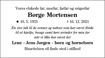 Dødsannoncen for Børge Mortensen - Kolding