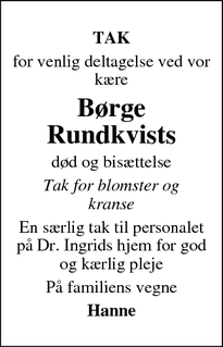 Dødsannoncen for Børge Rundkvists - Brædstrup