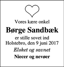 Dødsannoncen for Børge Sandbæk - Aulum